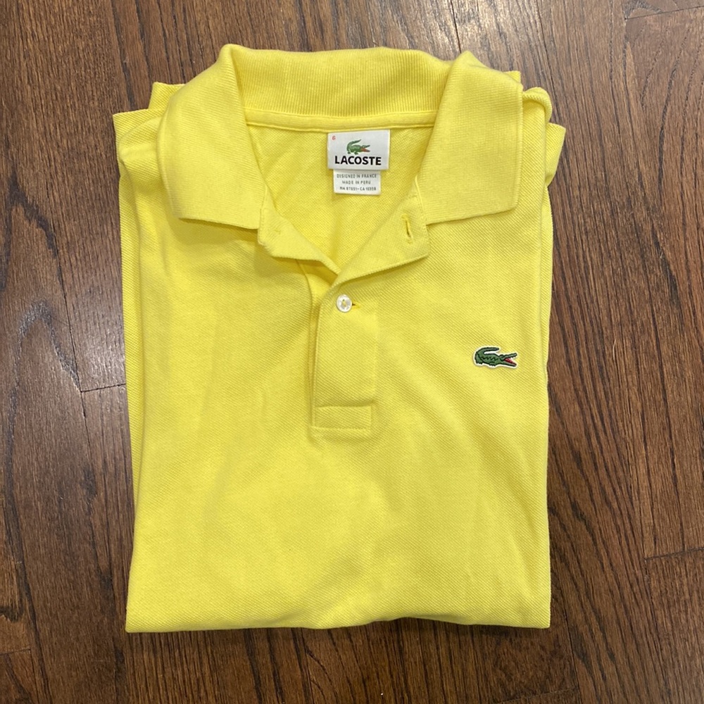 Lacoste mens yellow polo shirt, size 6